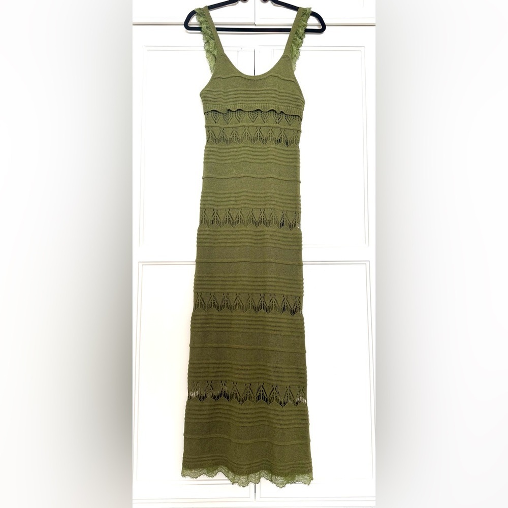 Cider Knit Lace Trim U-Neckline Midi in Matcha Green - Picture 7 of 11